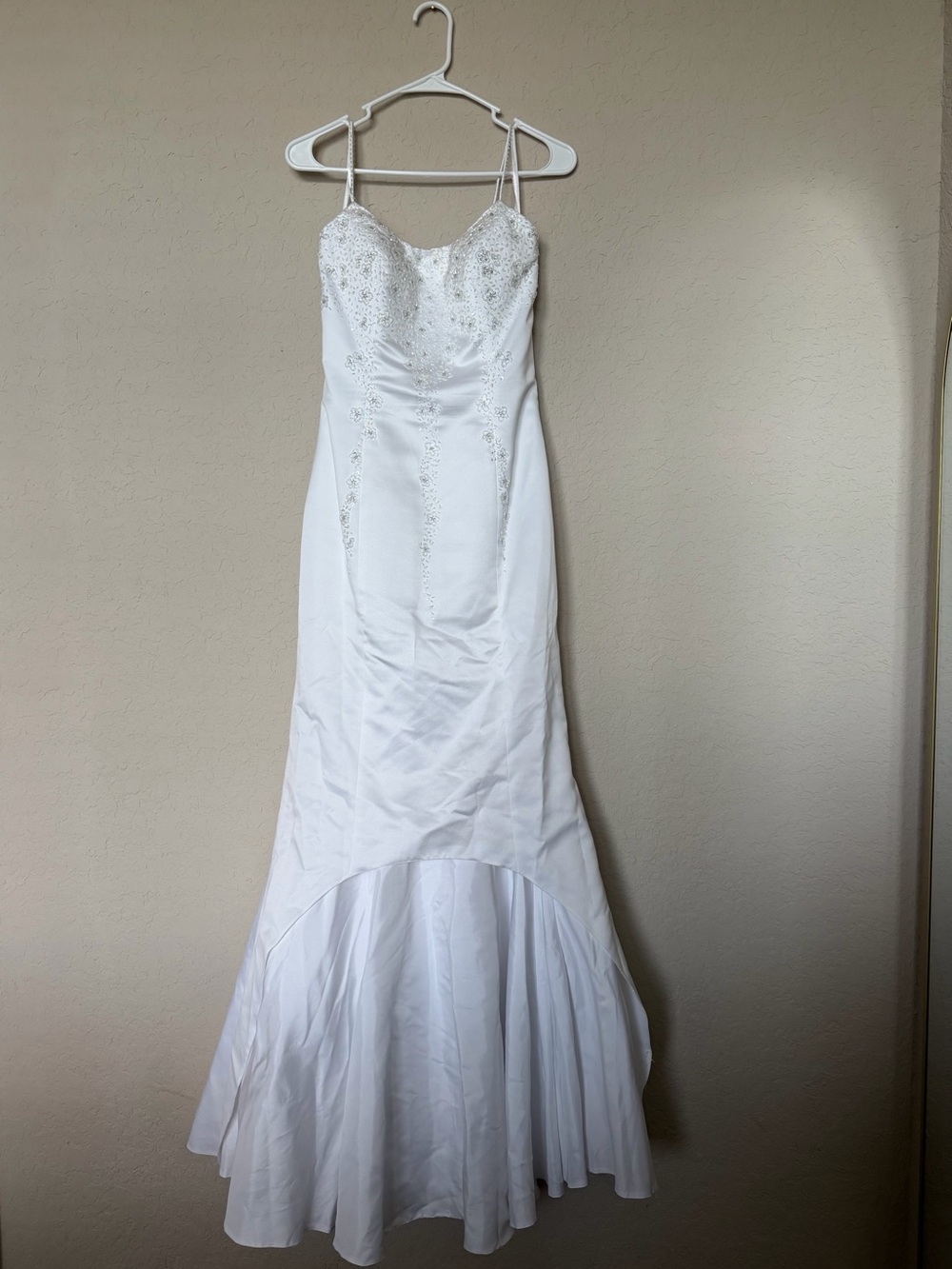 Elegant White Beaded Spaghetti-Strap Wedding Dress